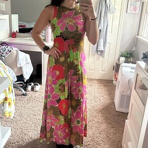 Zara Pink and Green Halter Sundress Maxi